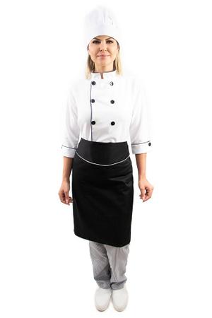 Imagem de Kit Dolmã manga 3/4 + Chapéu + Avental chef de cozinha feminino