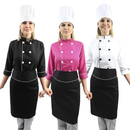 Kit Dolma Chef Manga Longa Feminina Xadrez + Chapéu Chef Cozinheiro Mestre  Branco/Xadrez - Casa dos Uniformes