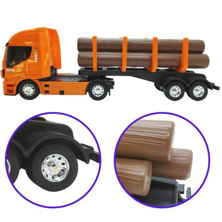 Kit caminhão de brinquedo baú carreta + tora madeira usual brinquedos