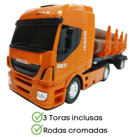 Caminhão carreta bau laranja de brinquedo 