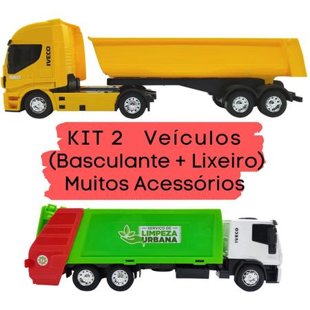 Kit Duas Unidades Brinquedo - 1 Caminhão Basculante + 1 Caminhão