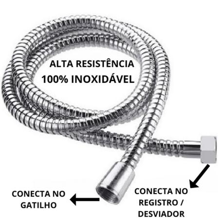 Imagem de Kit Ducha Higiênica Banheiro (Engate Flexível Inox 1,20m + Gatilho Top Branco Com Suporte De Parede)