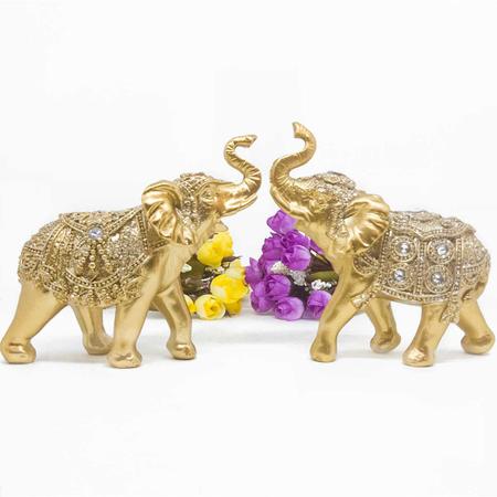 Imagem de Kit Dupla Elefante Indiano Estatua Decorativa Jardim Zen Decoração Composição Ambiente Sala Quarto Resina Dourado