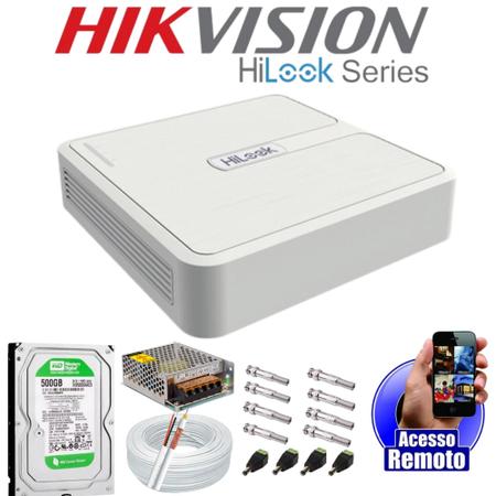 Imagem de Kit Dvr 4 Canais Hilook 104g-k1 Full Hd + Cabo + fonte + Conectores para 4 Câmeras C/Hd 500GB