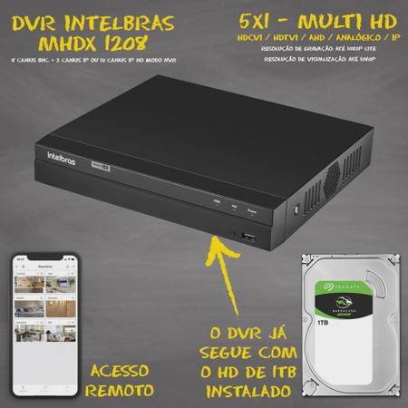 Imagem de Kit dvr Intelbras 8 canais H.265 1TB 8 câmeras Full HD 20m