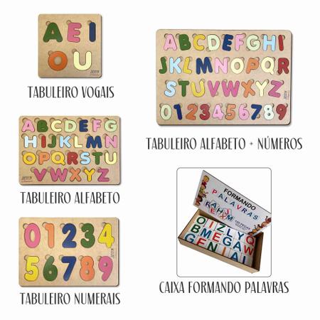 Kit Jogo Educativo Alfabeto e Numerais Coloridos em MDF