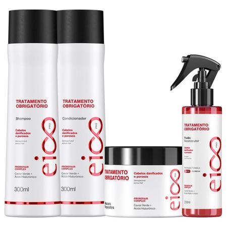 Imagem de Kit Eico Pro Tratamento Obrigatório Shampoo Condicionador Máscara Spray Fluído - Eico Cosméticos