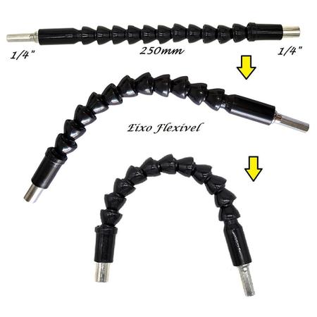 Imagem de Kit Eixo Extensor Flexível Furadeira Parafusadeira Chicote