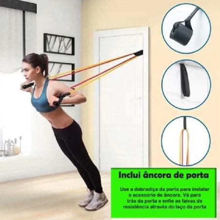 Imagem de Kit Elasticos Tubing Exercícios 11 Peças Pilates Funcional