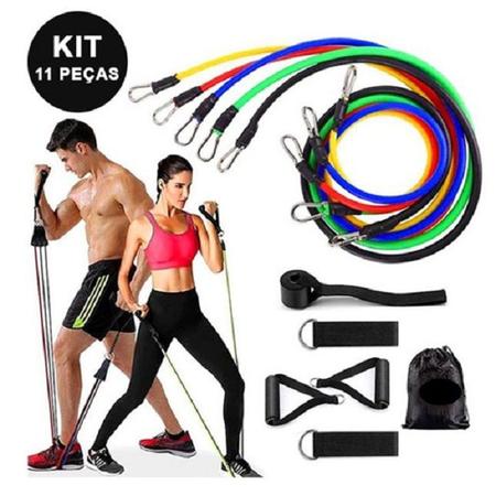 Imagem de Kit Elasticos Tubing Exercícios 11 Peças Pilates Funcional