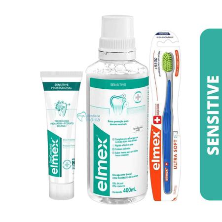 Imagem de Kit Elmex Sensitive  Enxaguatório + Creme dental + Escova