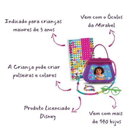 Imagem de Kit Encanto Mirabel Madrigal Bolsinha Bijuterias 140 Peças + Óculos Original Elka Disney Crianças +3 Anos