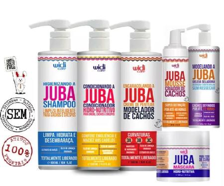Imagem de Kit Encaracolando, Shampoo, Condicionador, Geleia, Mousse, Masc. Hidro Nutritiva Juba Widi
