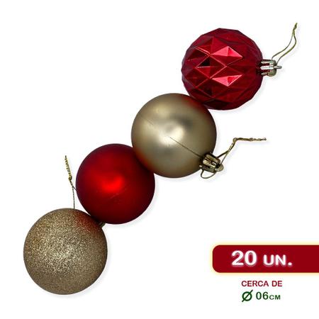 Imagem de Kit Enfeites de Natal Bolas Estrela Dourado e Vermelho Completo