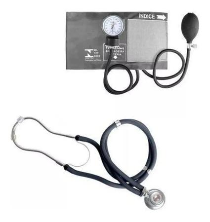 Imagem de Kit Enfermagem Aparelho De Pressão Com Estetoscópio Duplo + Termômetro + Garrote