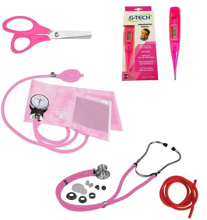 Imagem de Kit Enfermagem Esfigmomanômetro + Oxímetro Dedo Adulto/Pediátrico + Estetoscópio Manual Pressão 