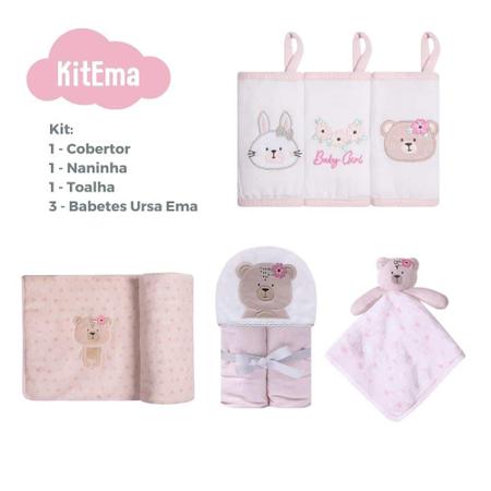 Imagem de Kit Enxoval Cobertor, Naninha, Toalha e Babete Para Bebês
