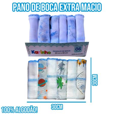 Imagem de Kit Enxoval de Bebe 19 Peças 6 Pano de Boca 5 Fralda 3 Cueiro 1 Toalha de Banho 1 Kit Higiene Bebê