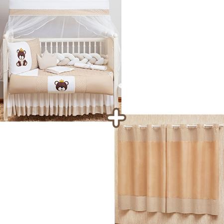 Imagem de Kit enxoval de berço rei rainha urso com cortina estampada 12 peças trançado