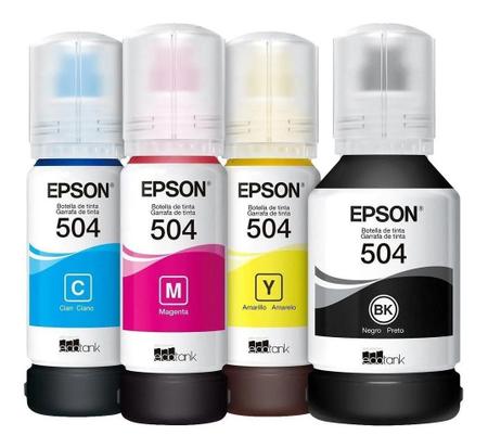 Imagem de Kit Epson Refil Tinta 4 Cores Original T504 + Papel A4 500 Folhas