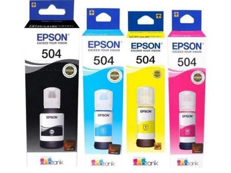 Imagem de Kit Epson Refil Tinta 4 Cores Original T504 + Papel A4 500 Folhas
