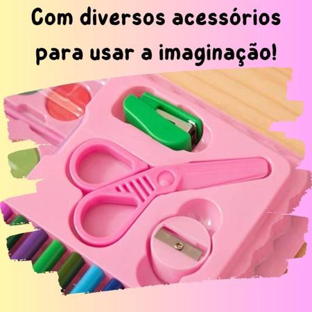 Imagem de Kit Escolar Infantil Crianças Estojo Canetinha Tinta Guache