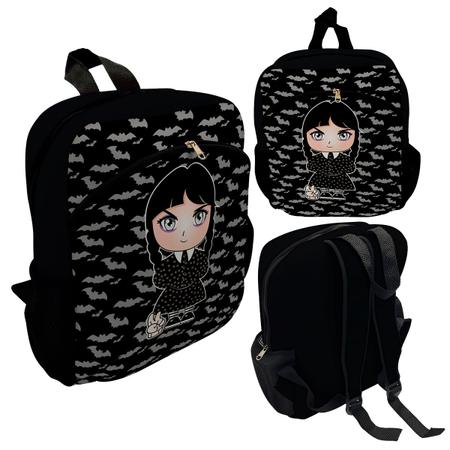 Kit Escolar Infantil Mochila de Costas + Lancheira Térmica + Necessaire Plus + Squeeze de Alumínio ISOPRENE Menina Addams Imagem de Kit Escolar Infantil Mochila de Costas + Lancheira Térmica + Necessaire Plus + Squeeze de Alumínio ISOPRENE Menina Addams