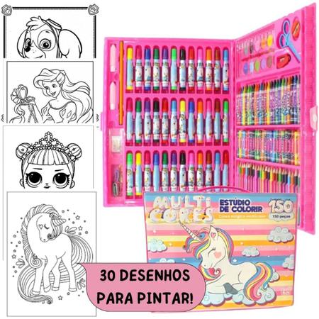 Imagem de Kit Escolar Infantil para Crianças Estojo Canetinha Tinta Guache