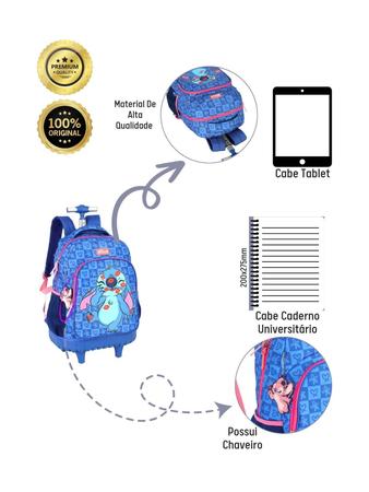 Imagem de Kit Escolar Lilo Stitch Mochila Rodas+Estojo 741 - Azul