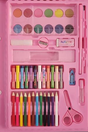 Imagem de Kit Escolar Maleta De Pintura Com 86 Peças Rosa Com Aquarela Giz de Cera Hidrocor Desenho de Colorir