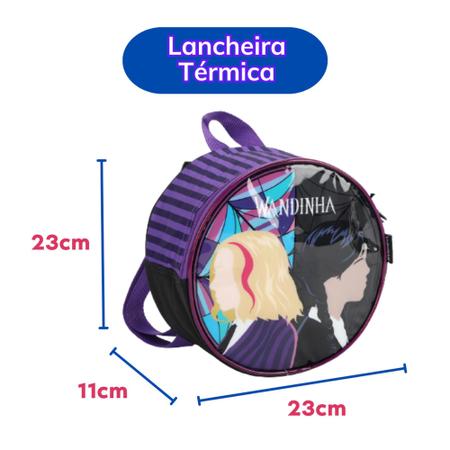 Kit Escolar Mochila Rodinha Com Lancheira Térmica e Estojo Wandinha Original - LUXCEL Imagem de Kit Escolar Mochila Rodinha Com Lancheira Térmica e Estojo Wandinha Original - LUXCEL