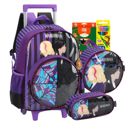 Kit Escolar Mochila Rodinha Com Lancheira Térmica e Estojo Wandinha Original - LUXCEL Imagem de Kit Escolar Mochila Rodinha Com Lancheira Térmica e Estojo Wandinha Original - LUXCEL
