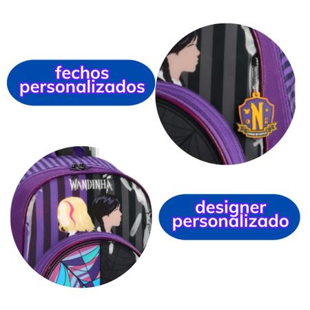 Kit Escolar Mochila Rodinha Com Lancheira Térmica e Estojo Wandinha Original - LUXCEL Imagem de Kit Escolar Mochila Rodinha Com Lancheira Térmica e Estojo Wandinha Original - LUXCEL