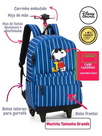 Imagem de Kit Escolar Snoopy Mochila Rodas Costas + Lancheira + Estojo