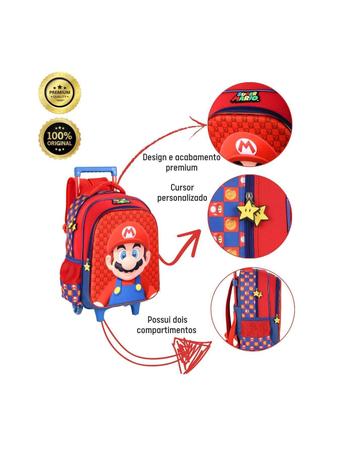 Imagem de Kit Escolar Super Mario Mochila Costa Roda Lancheira - Azul