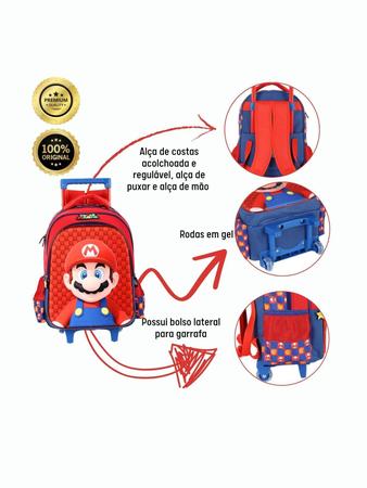 Imagem de Kit Escolar Super Mario Mochila Costa Roda Lancheira - Azul