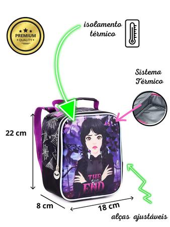 Imagem de Kit Escolar Wandinha Mochila Rodas Costas Lancheira Estojo