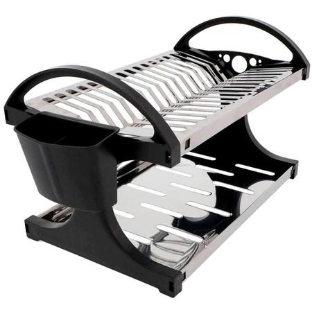 Imagem de Kit Escorredor de Louças Aço Inox e Dispenser para Detergente e Esponja 500ml Brinox Preto