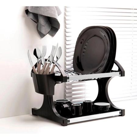 Imagem de Kit Escorredor de Louças Aço Inox e Dispenser para Detergente e Esponja 500ml Brinox Preto