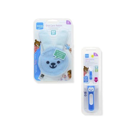 Imagem de Kit escova ergonomica massageadora mam de dentes e de dedo macia infantil para bebes