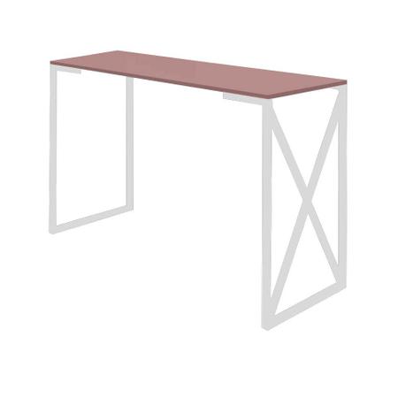 Imagem de Kit Escritório Bex 1 Cadeira Suede Bordô com 1 Mesa e 1 Livreiro Ferro Branco MDF Rose Rosa - Ahazzo Móveis