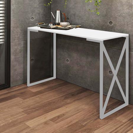 Imagem de Kit Escritório Bex 1 Cadeira Suede Branco com 1 Mesa e 1 Livreiro Ferro Cinza MDF Branco - Ahazzo Móveis