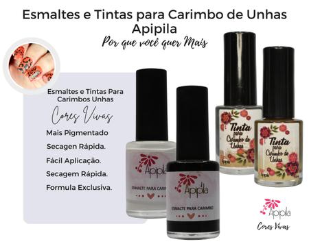 Kit Esmalte e Tintas para Carimbo de Decoração de Unhas, com 04 unidades - Apipila Imagem de Kit Esmalte e Tintas para Carimbo de Decoração de Unhas, com 04 unidades