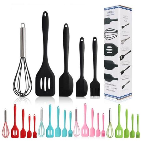 Imagem de Kit Espátulas Silicone Pincel Fuê 5 Peças Cozinha Verde