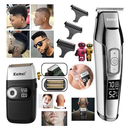 Imagem de Kit especial serie limitada maquina kemei cortar cabelo acabamento 5027 barbeador shaver kemei 2026