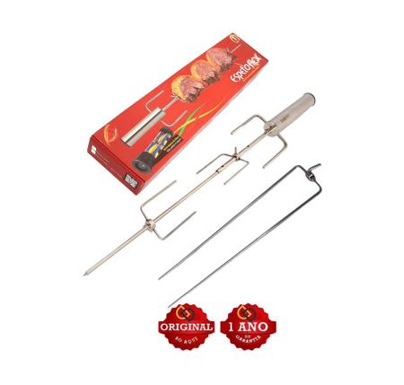 Kit 2 Espeto Giratório a Pilha Inox 304 3 Hastes Regulável 55cm à 65cm -  JHFER