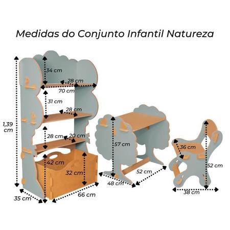 Imagem de Kit Estante, Mesa e Cadeira Infantil de Encaixe Natureza