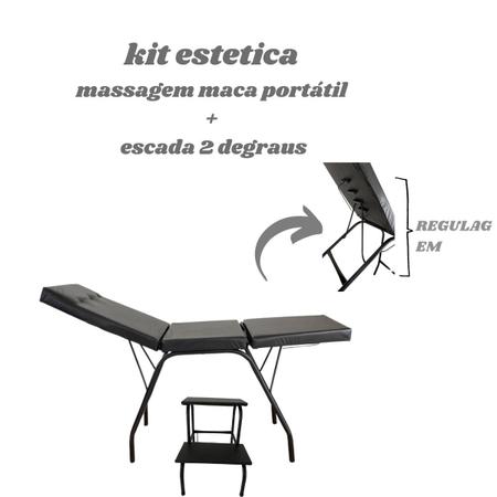 Imagem de kit estetica, massagem maca portátil + escada 2 degraus