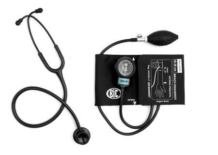 Kit Estetoscópio Adulto e Infantil Bic + Esfigmomanometro Aparelho De Medir Pressão Arterial Imagem de Kit Estetoscópio Adulto e Infantil Bic + Esfigmomanometro Aparelho De Medir Pressão Arterial