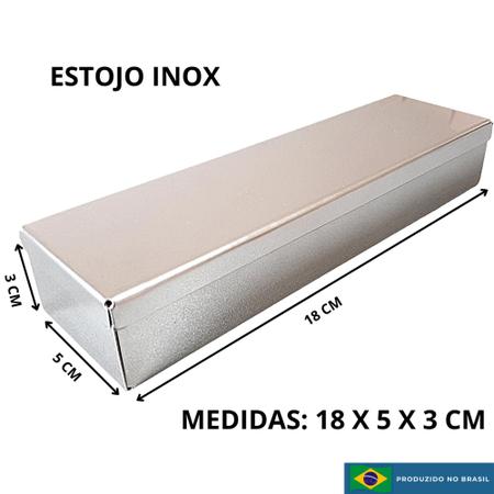 Imagem de Kit Estojo Inox 18x5x3 Marmita + Pinça Pegador Estufa Manicure
